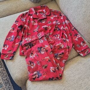 Red Disney CARS Flannel Button Up Pajama Set Size 10